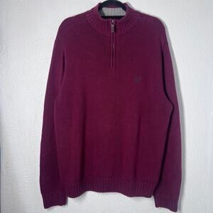 Chaps Mens L Burgundy Wine Quarter Zip Knit Pullover Sweater Mock Neck Logo
